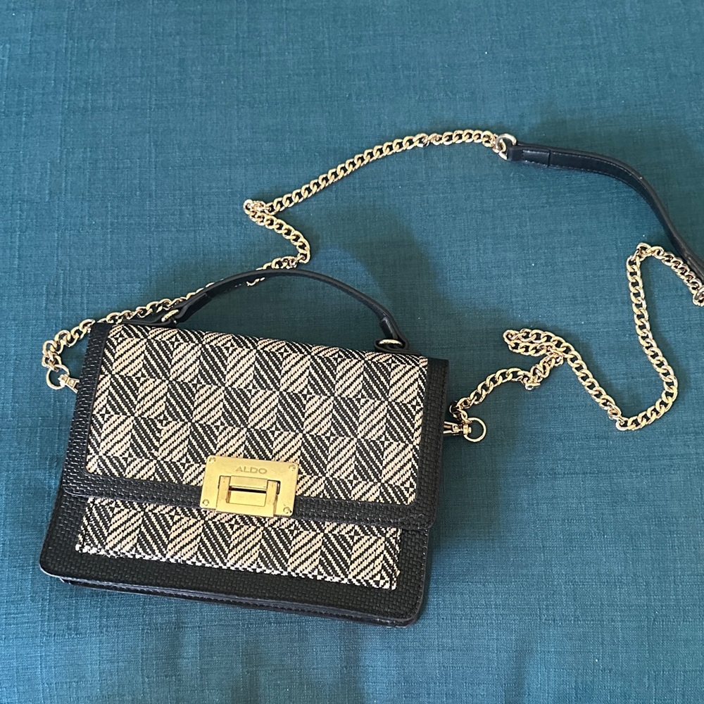 Aldo Geometric Black and Cream Crossbody Bag